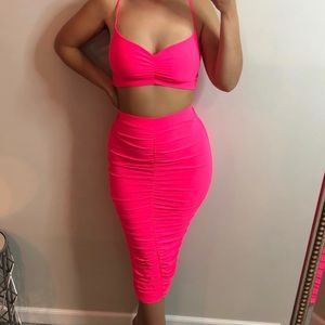 LAST 1 // Hot Pink Ruched Skirt Set